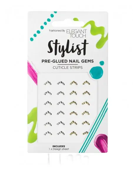 STYLIST PRE-GLUED STUD CUTICLE STRIPS ELEGANT TOUCH Uñas