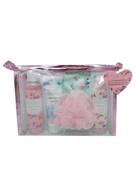 Set de baño 5 piezas con neceser transparente ESSENTIAL BEAUTY