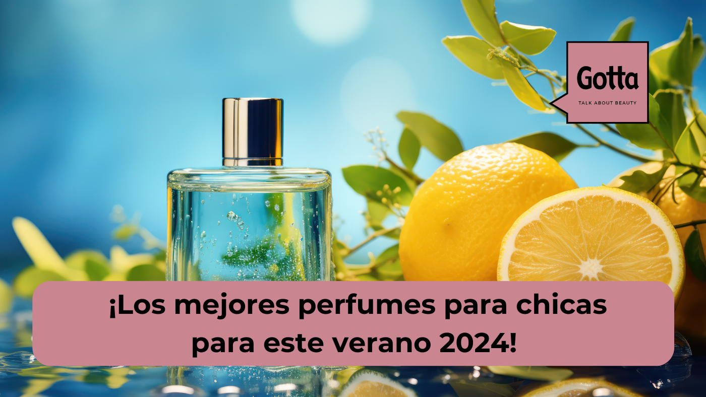 Imagen de encabezado mostrando una colección elegante de frascos de perfumes para chicas sobre un fondo decorado con flores frescas y elementos veraniegos como conchas y estrellas de mar. Los frascos de vidrio reflejan la luz del sol, simbolizando la frescura y la viveza de las fragancias ideales para el verano 2024